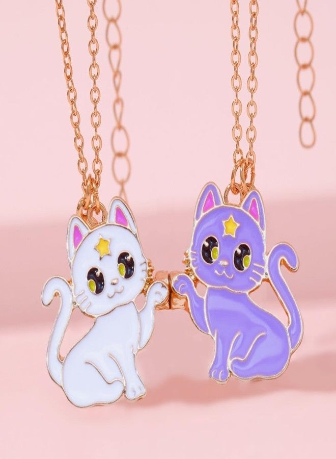 Lezmoii Best Friend Necklace Gifts Friendship Necklace Matching Magnetic Cat BFF Necklace for 2 Girls (C) - Image 2